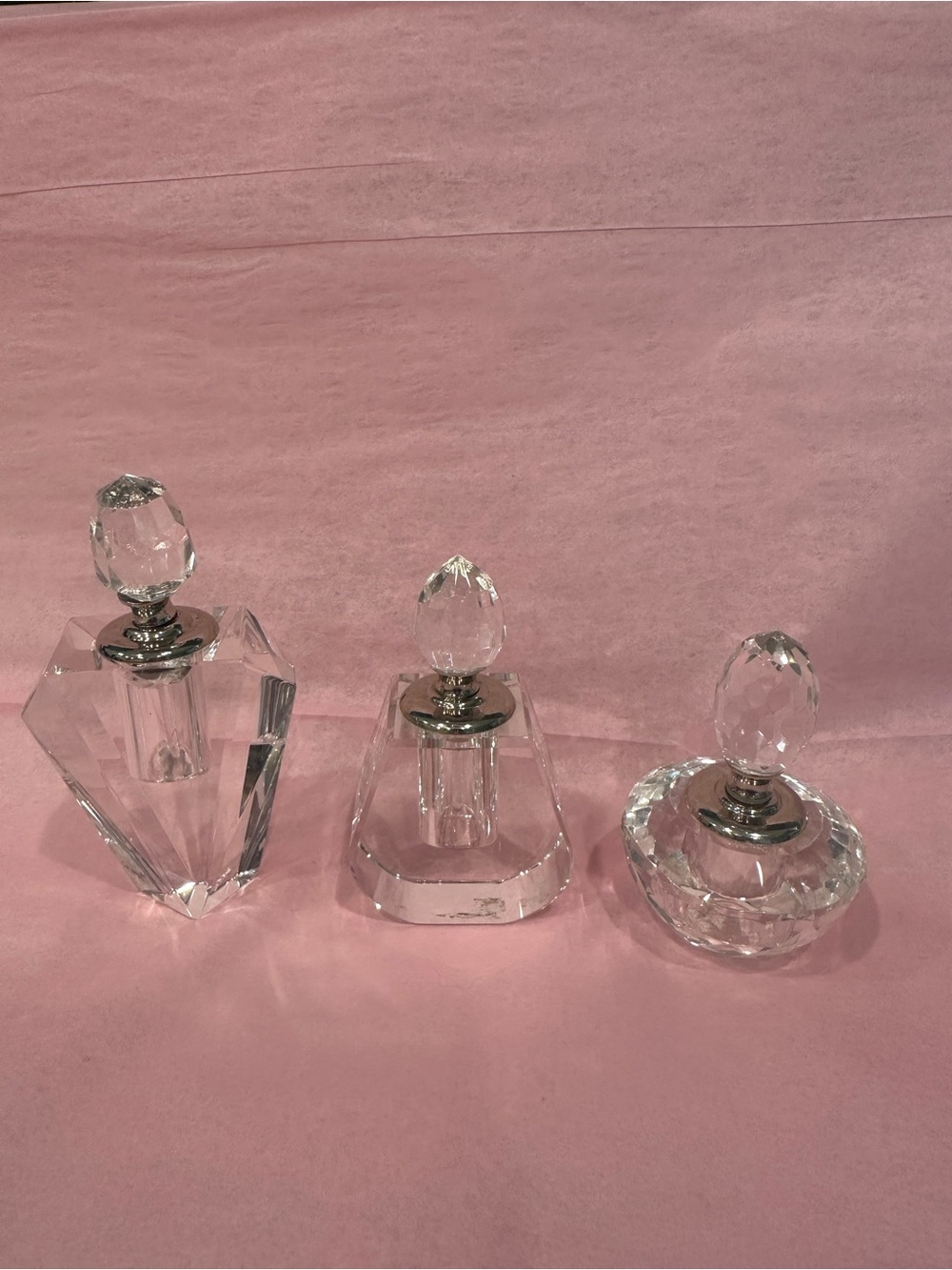 Set of 3 Crystal Glass Perfume Bottles Trio - Clear